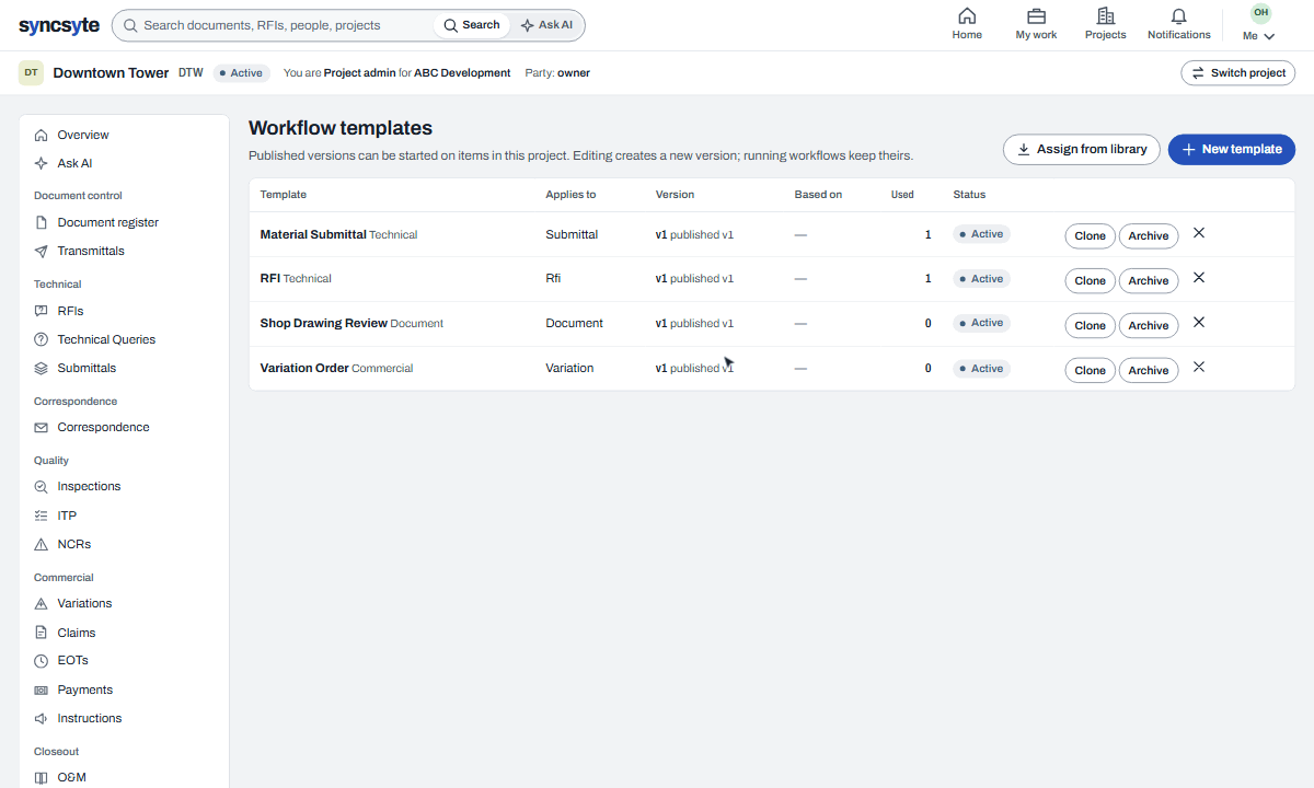 Recording: the workflow builder with parallel review steps, then a simulated route.